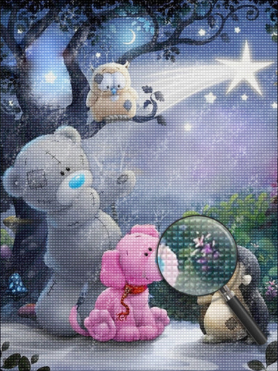 Poupée d'Ours et Ses Amis dans la Forêt Broderie Diamant