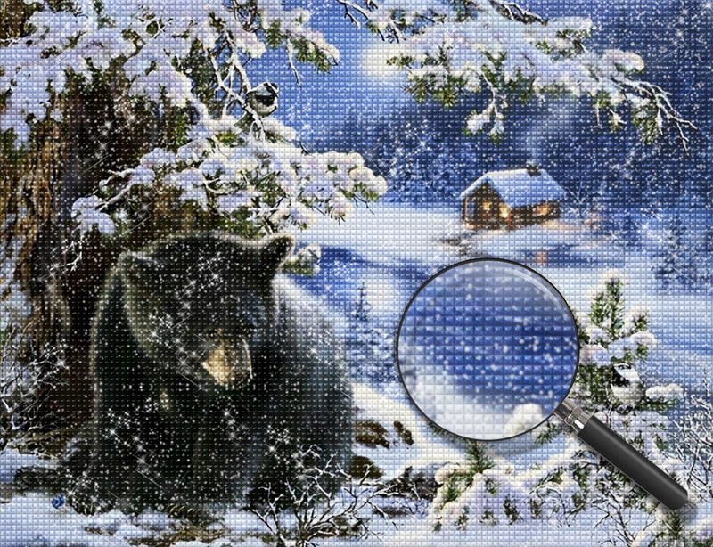 Ours Noir dans la Neige Broderie Diamant