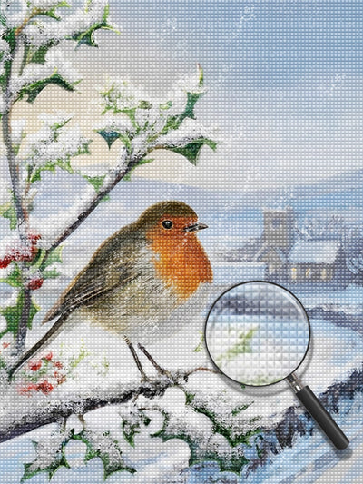 Oiseau et Maison dans la Neige Broderie Diamant