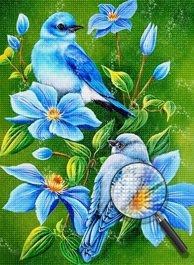 Oiseaux et Fleurs Bleus Broderie Diamant