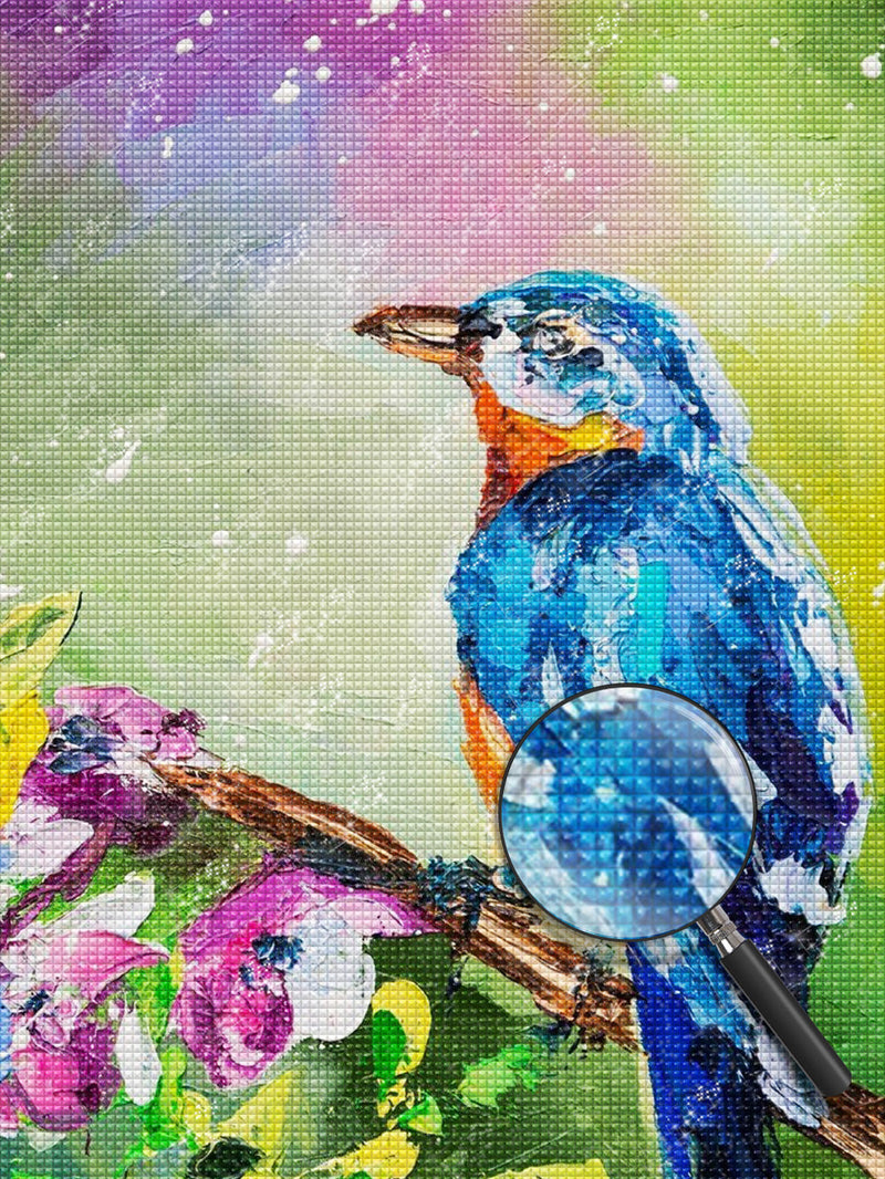 Oiseau Bleu et Orange sous la Pluie Broderie Diamant