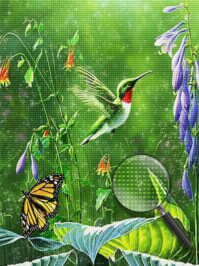 Colibri, Fleurs et Papillon Broderie Diamant