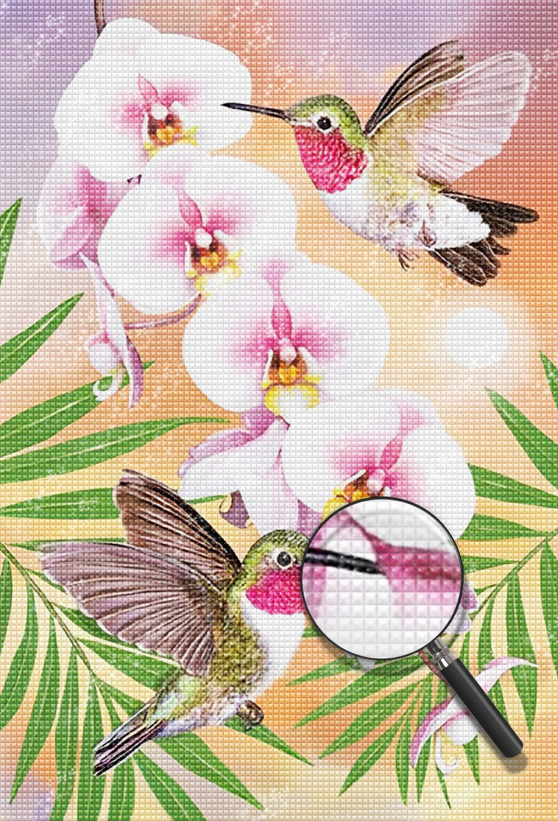 Oiseaux colibris Volant et des Fleurs Roses Broderie Diamant