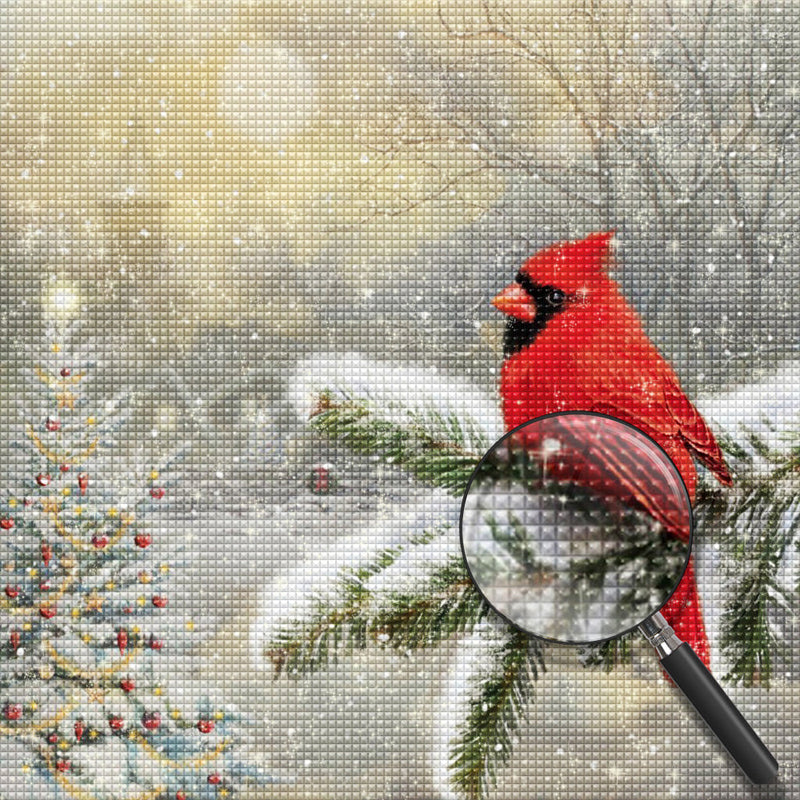 Oiseau et Sapins de Noël Broderie Diamant