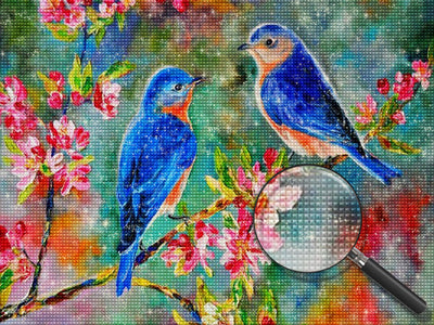 Deux Oiseaux Bleus sur la Branche Broderie Diamant