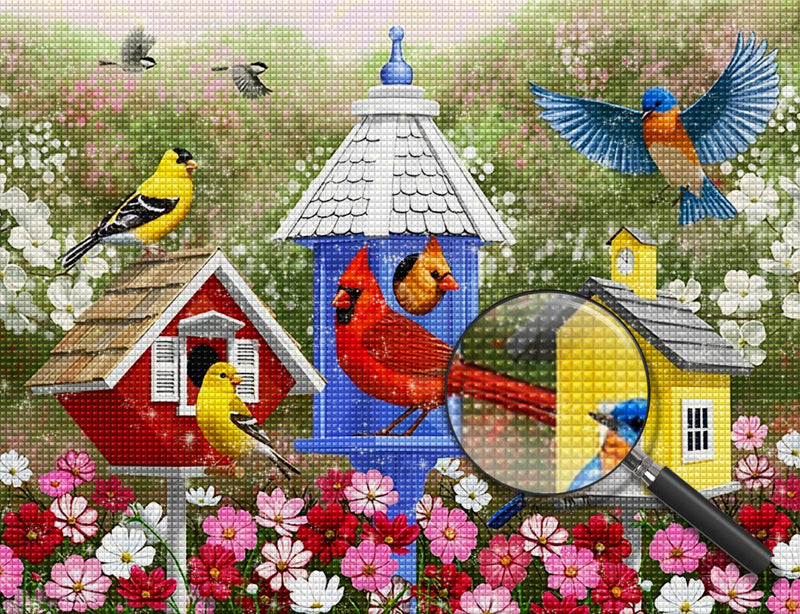 Oiseaux et Leurs Maisons Broderie Diamant