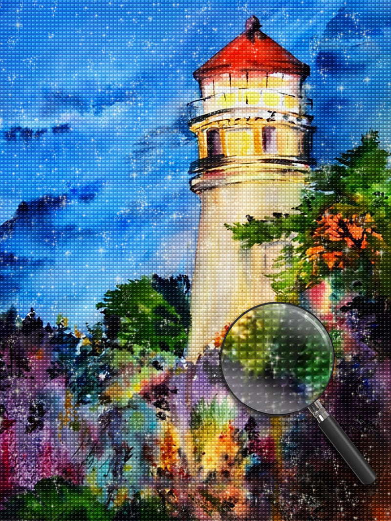 Phare et Fleurs Broderie Diamant