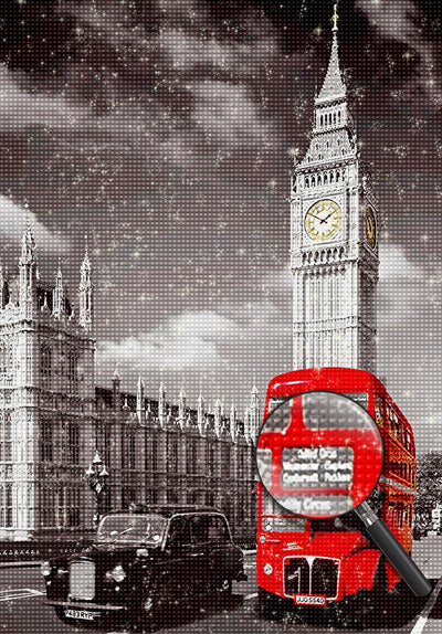 Big Ben et Autobus à Deux Etages Rouge Broderie Diamant