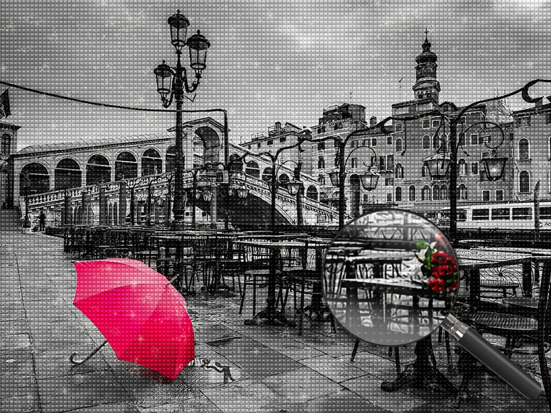 Parapluie Rouge à Paris Broderie Diamant