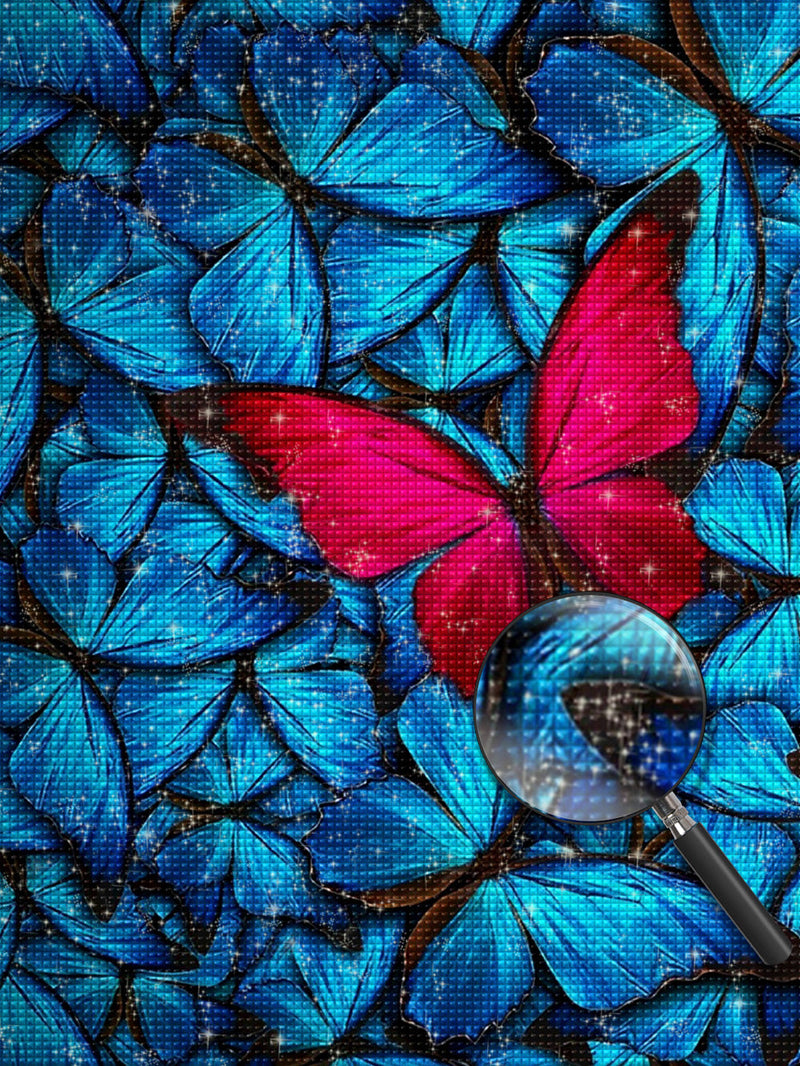 Papillon Rose Foncé et Papillons Bleus Broderie Diamant