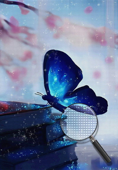 Papillon Bleu et Noir Lumineux Broderie Diamant