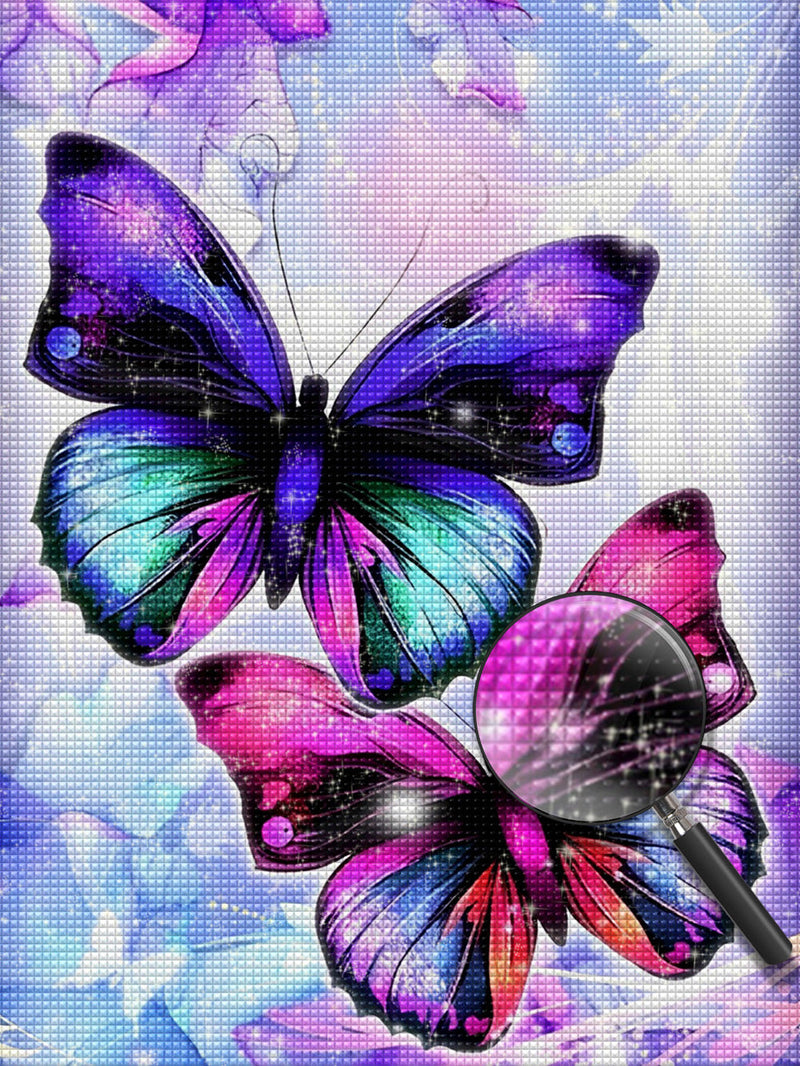 Papillons Violet et Papillon Rose Broderie Diamant
