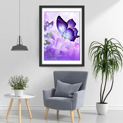 Papillons et Fleurs Violets Broderie Diamant