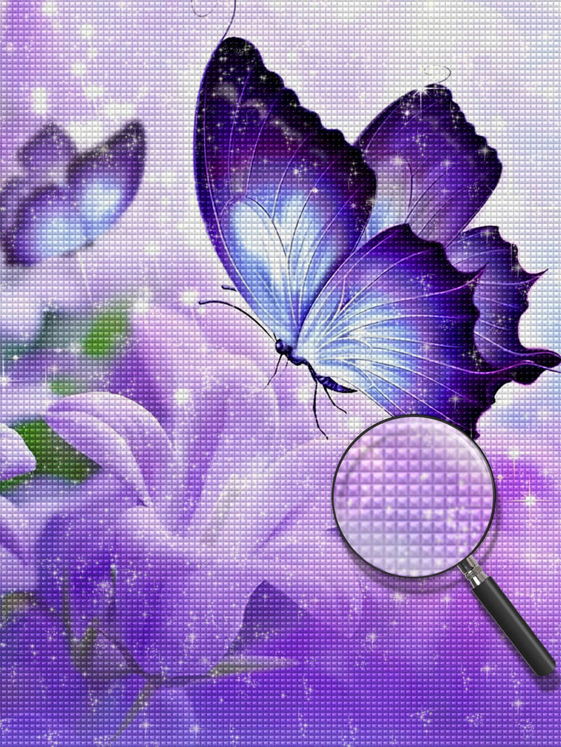 Papillons et Fleurs Violets Broderie Diamant