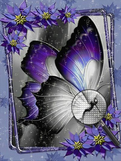 Papillon Violet et Argent Broderie Diamant