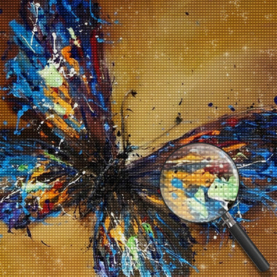 Papillon en Couleurs Bleu et Orange Broderie Diamant