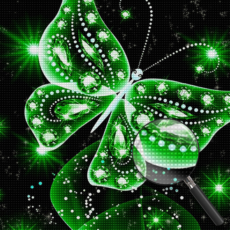 Papillon Vert Lumineux Broderie Diamant