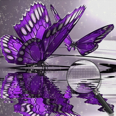 Papillons Violet sur l'Eau Broderie Diamant