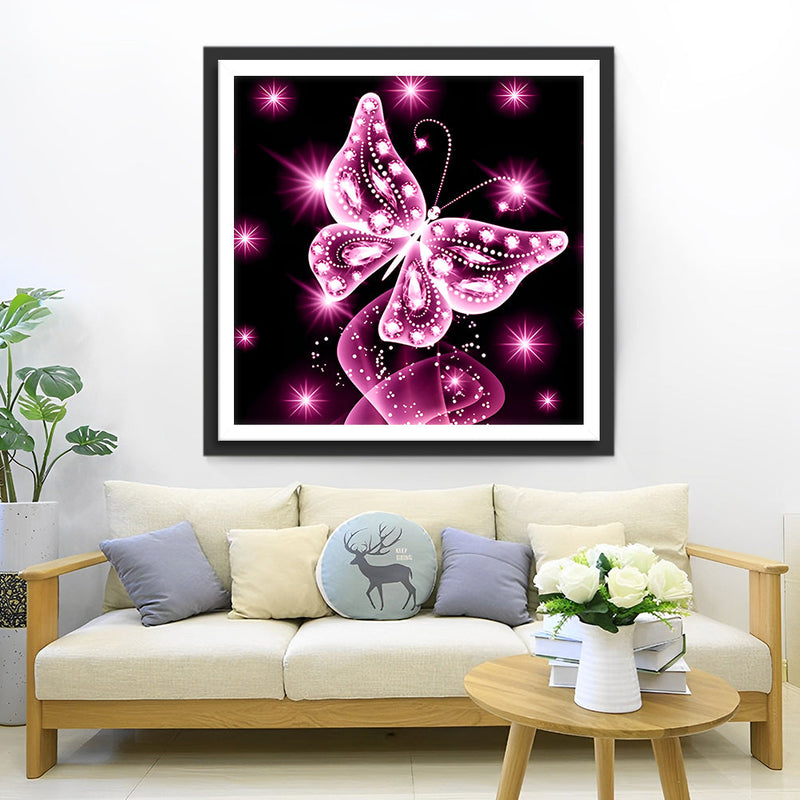 Papillon Rose Lumineux Broderie Diamant