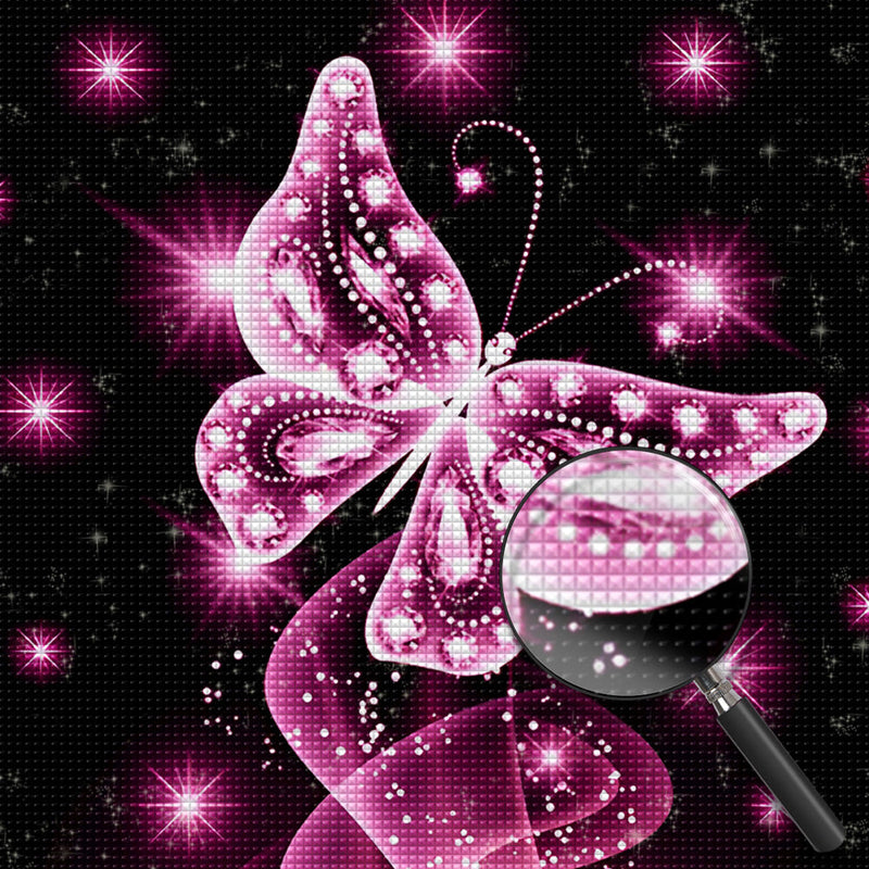 Papillon Rose Lumineux Broderie Diamant