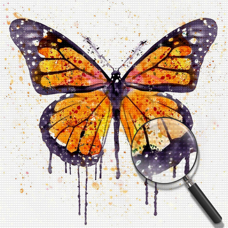 Papillon Orange et Noir Broderie Diamant
