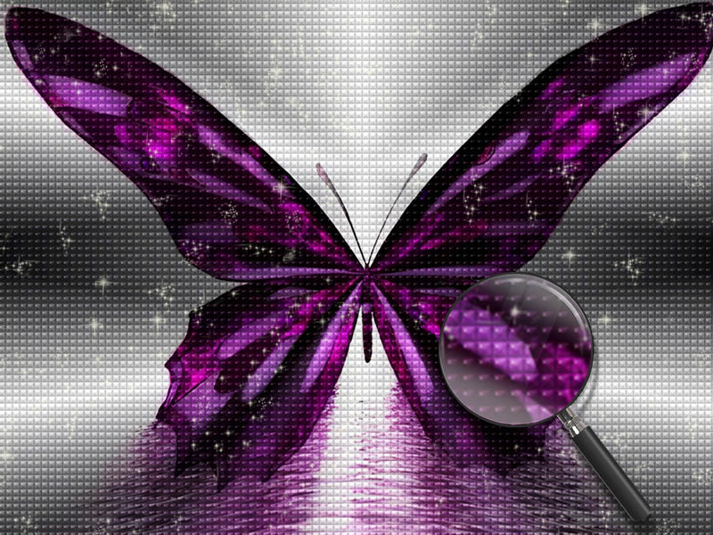 Papillon Violet et Noir Broderie Diamant