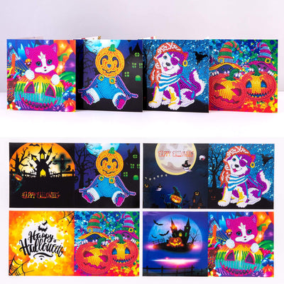 Cartes Multicolores avec des Chatons et des Chiots de Halloween | 4 Pièces