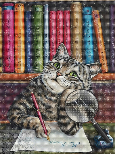 Chat Tigré Ecrit des Lettres Broderie Diamant