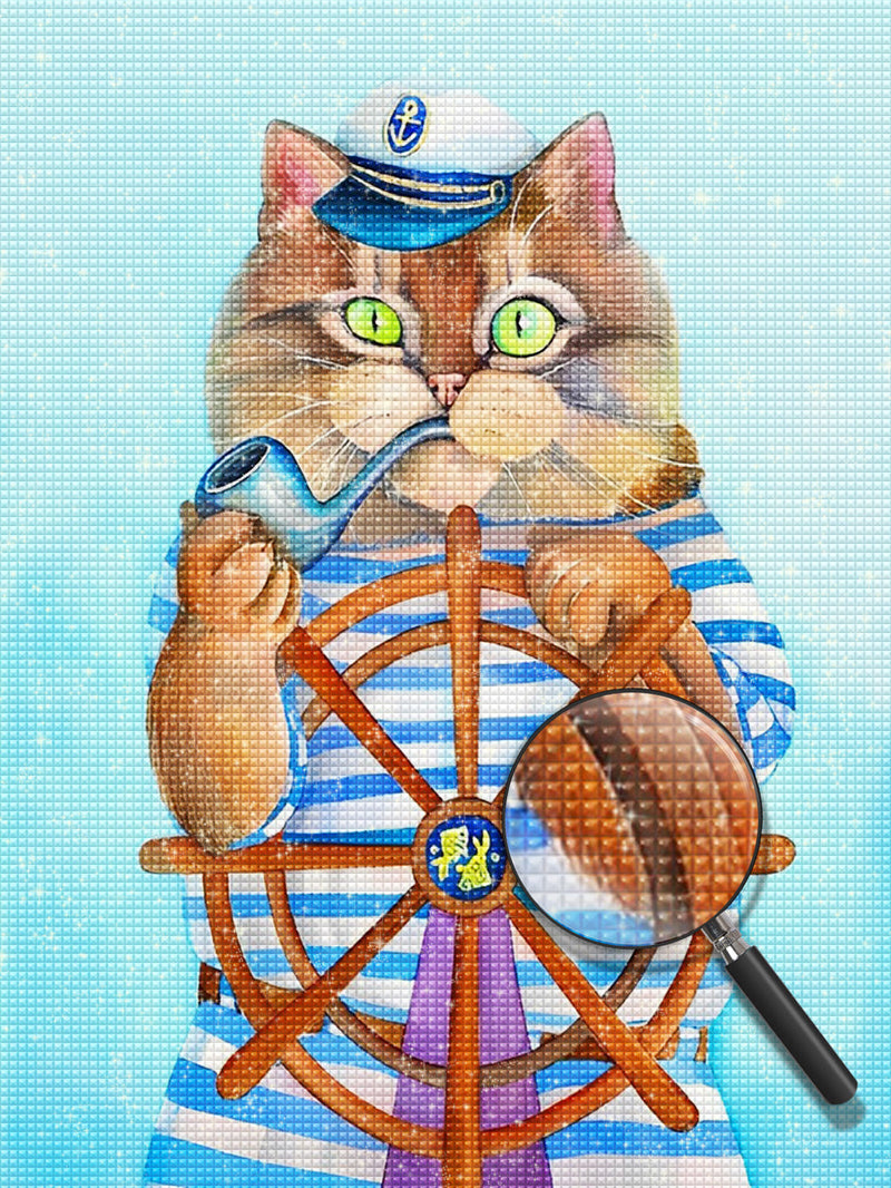 Chat Capitaine Broderie Diamant