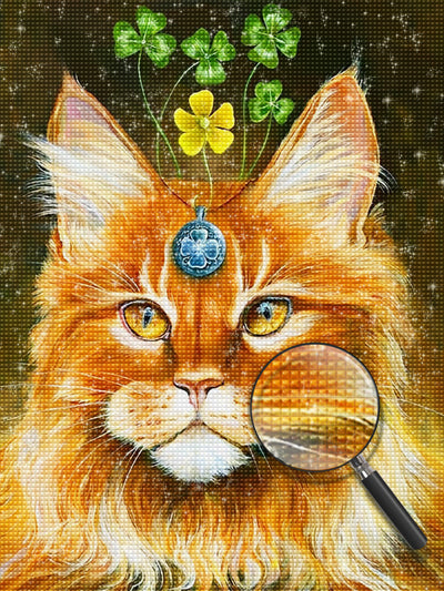 Élégant Chat Roux Maine Coon Broderie Diamant