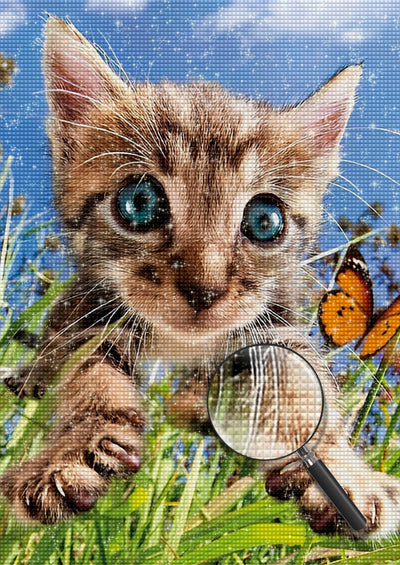 Mignon Chaton Tigré et Papillon Broderie Diamant