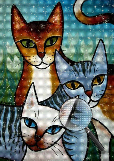 Trois Chats Maigres Broderie Diamant