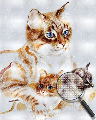 Chat Mère Orange et Ses Chatons Broderie Diamant