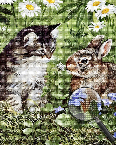 Chat et Lapin Broderie Diamant