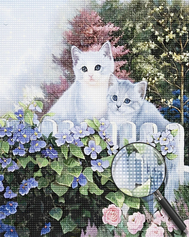 Chatons Argentés dans le Jardin Broderie Diamant