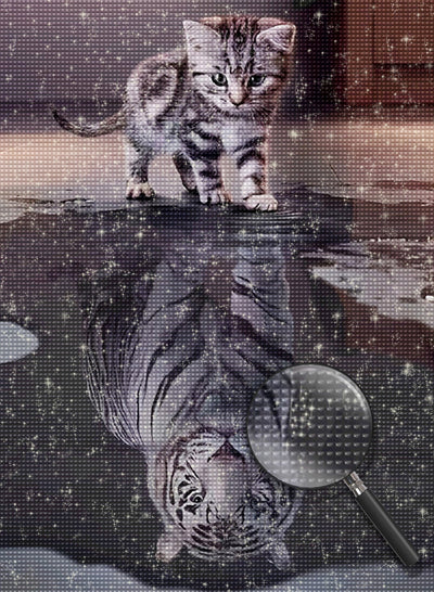 Chat et Tigre dans le Reflet Broderie Diamant