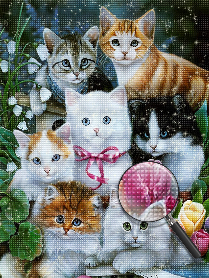 Sept Chatons Adorables Broderie Diamant