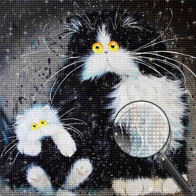 Chats Noirs et Blancs Nigauds Broderie Diamant