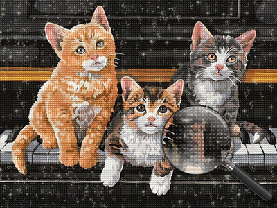 Trois Chatons au Piano Broderie Diamant