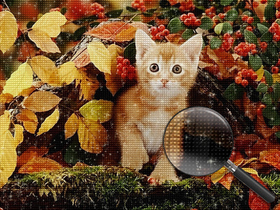 Chaton d'Automne Broderie Diamant