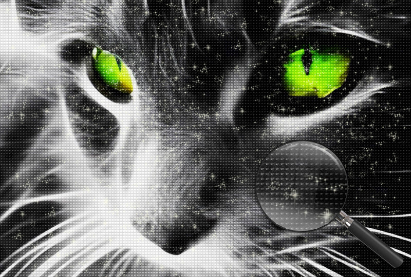 Beau Chat aux Yeux Verts Broderie Diamant