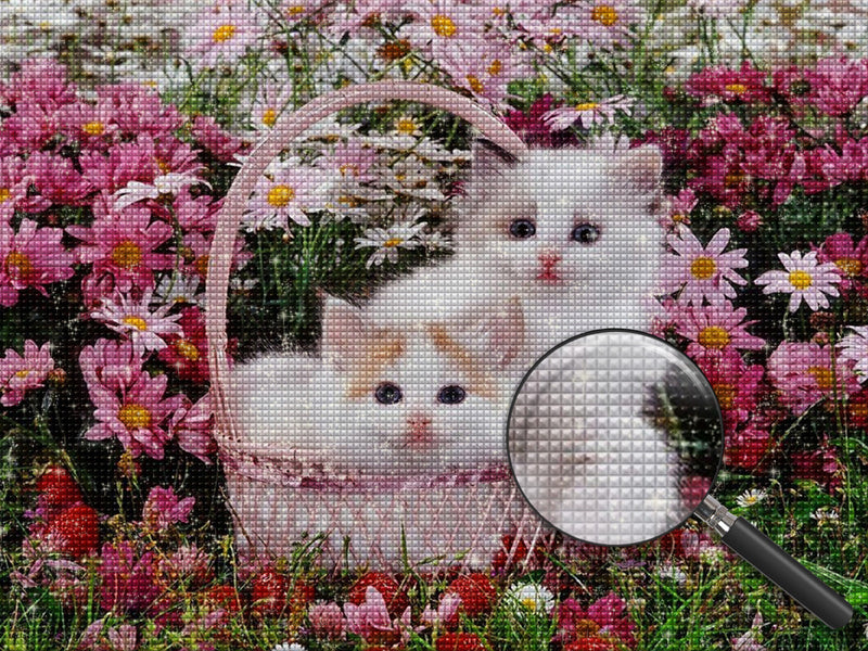 Chats dans le Panier et Fleurs Broderie Diamant