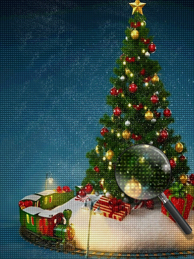 Sapin de Noël et Train de Jouet Broderie Diamant