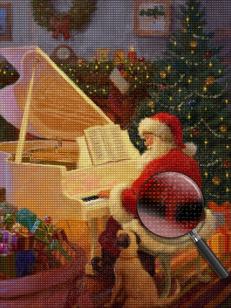 Père Noël Jouant du Piano Broderie Diamant