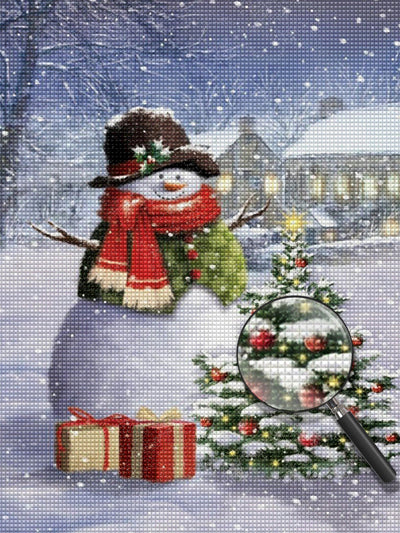 Bonhomme de Neige et Petit Sapin de Noël Broderie Diamant