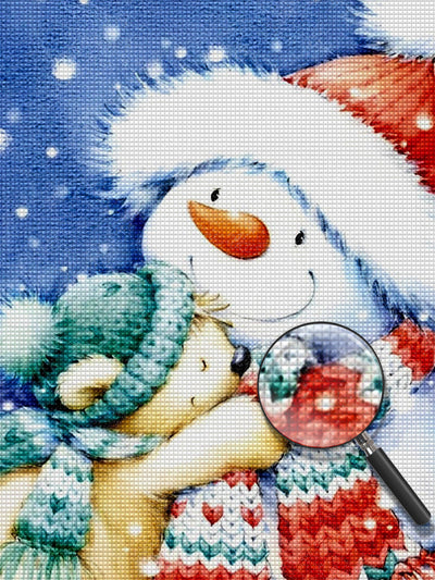 Poupée d'Ours et Bonhomme de Neige Broderie Diamant