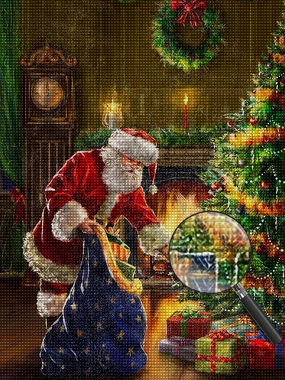 Père Noël Emballant des Cadeaux Broderie Diamantt