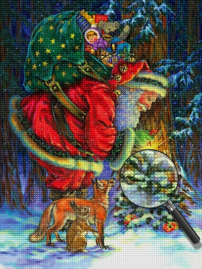 Père Noël et Renard Rouge Broderie Diamant