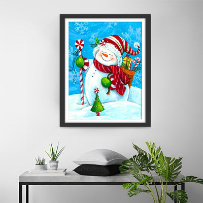 Bonhomme de Neige avec Sucre d'orge Broderie Diamant