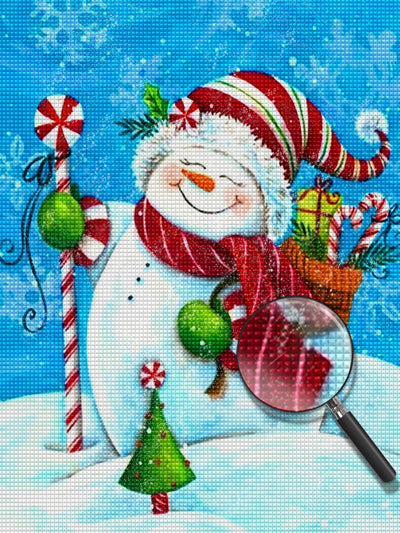 Bonhomme de Neige avec Sucre d'orge Broderie Diamant